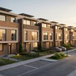 Modern Brick Townhouse Complex at Sunset - Architectural Visualization and Living